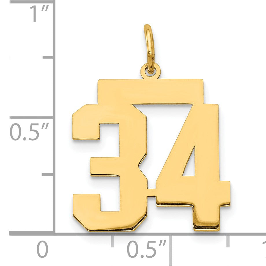 14k Medium Polished Number 34 Charm