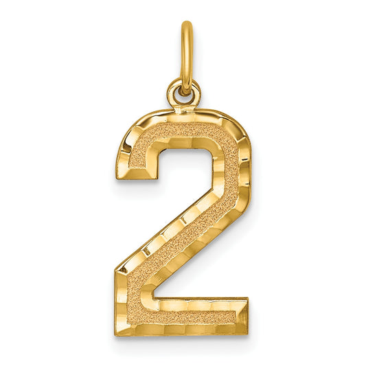 14k Large Brushed Diamond-cut Number 2 Charm