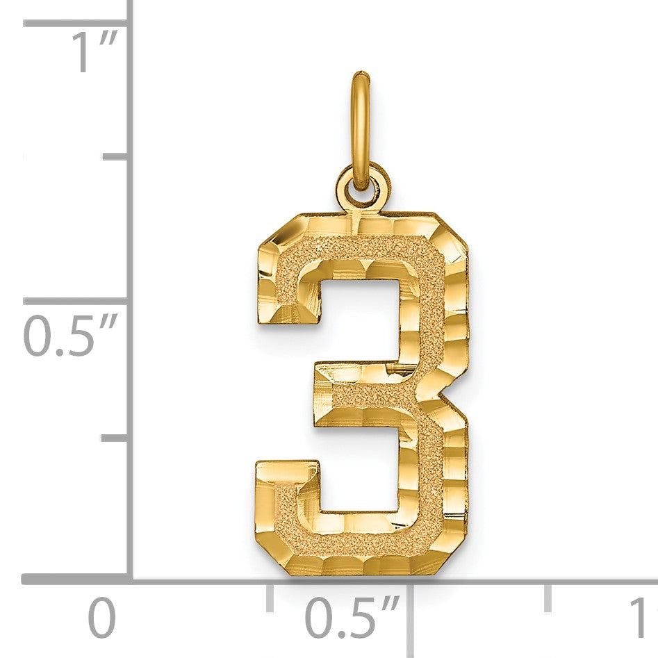 14k Large Brushed Diamond-cut Number 3 Charm