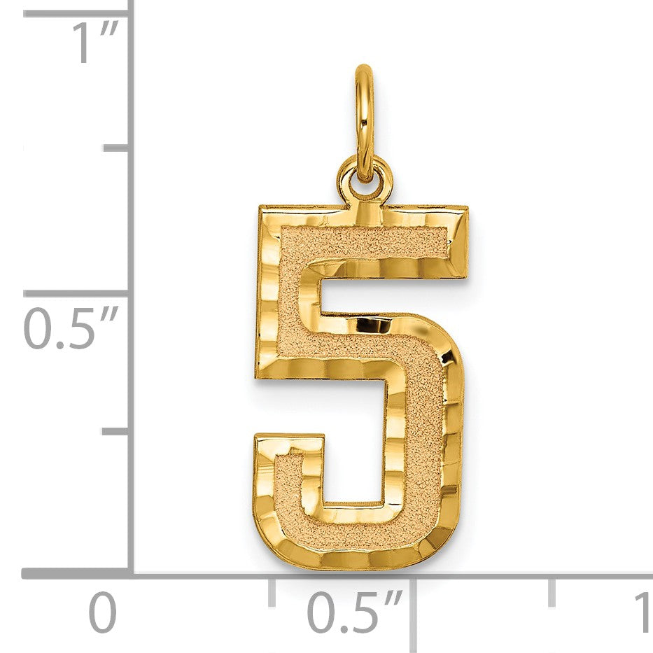14k Large Brushed Diamond-cut Number 5 Charm