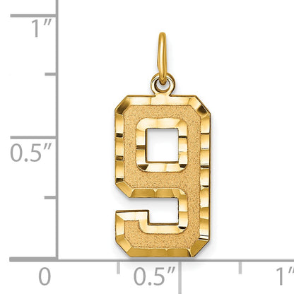 14k Large Brushed Diamond-cut  Number 9 Charm