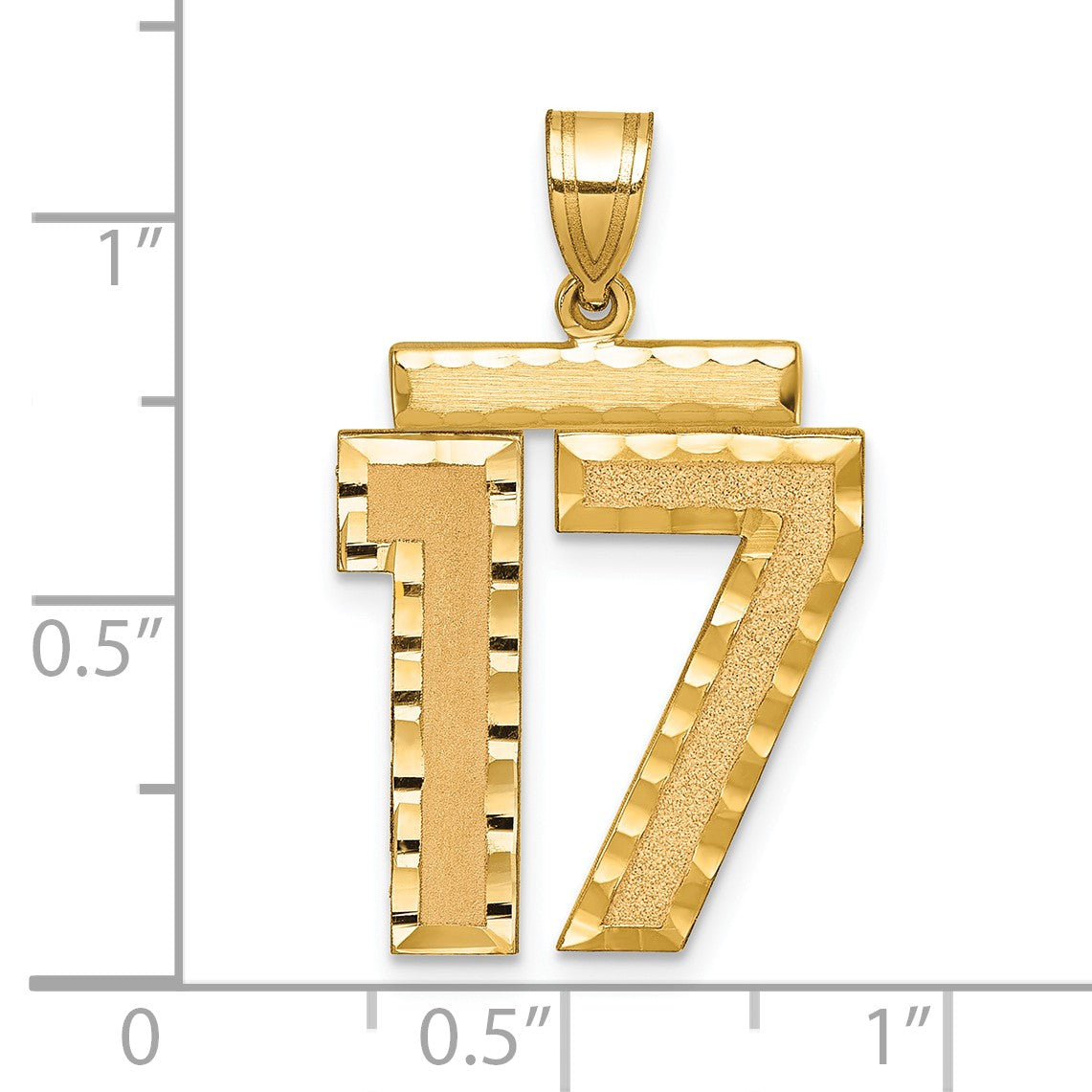 14k Large Brushed Diamond-cut Number 17 Charm