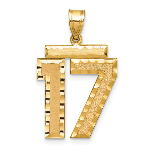 14k Large Brushed Diamond-cut Number 17 Charm