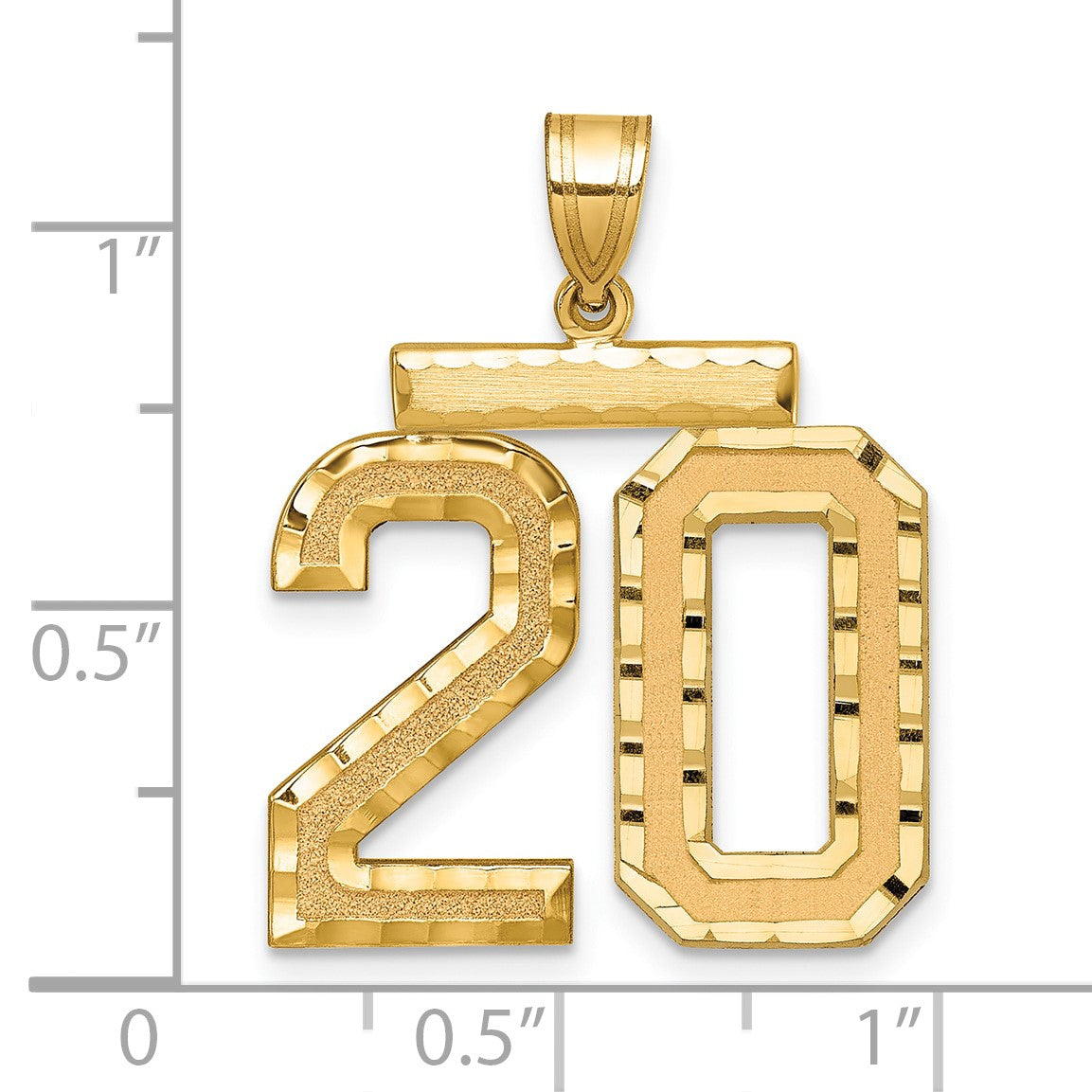 14k Large Brushed Diamond-cut Number 20 Charm