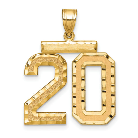 14k Large Brushed Diamond-cut Number 20 Charm