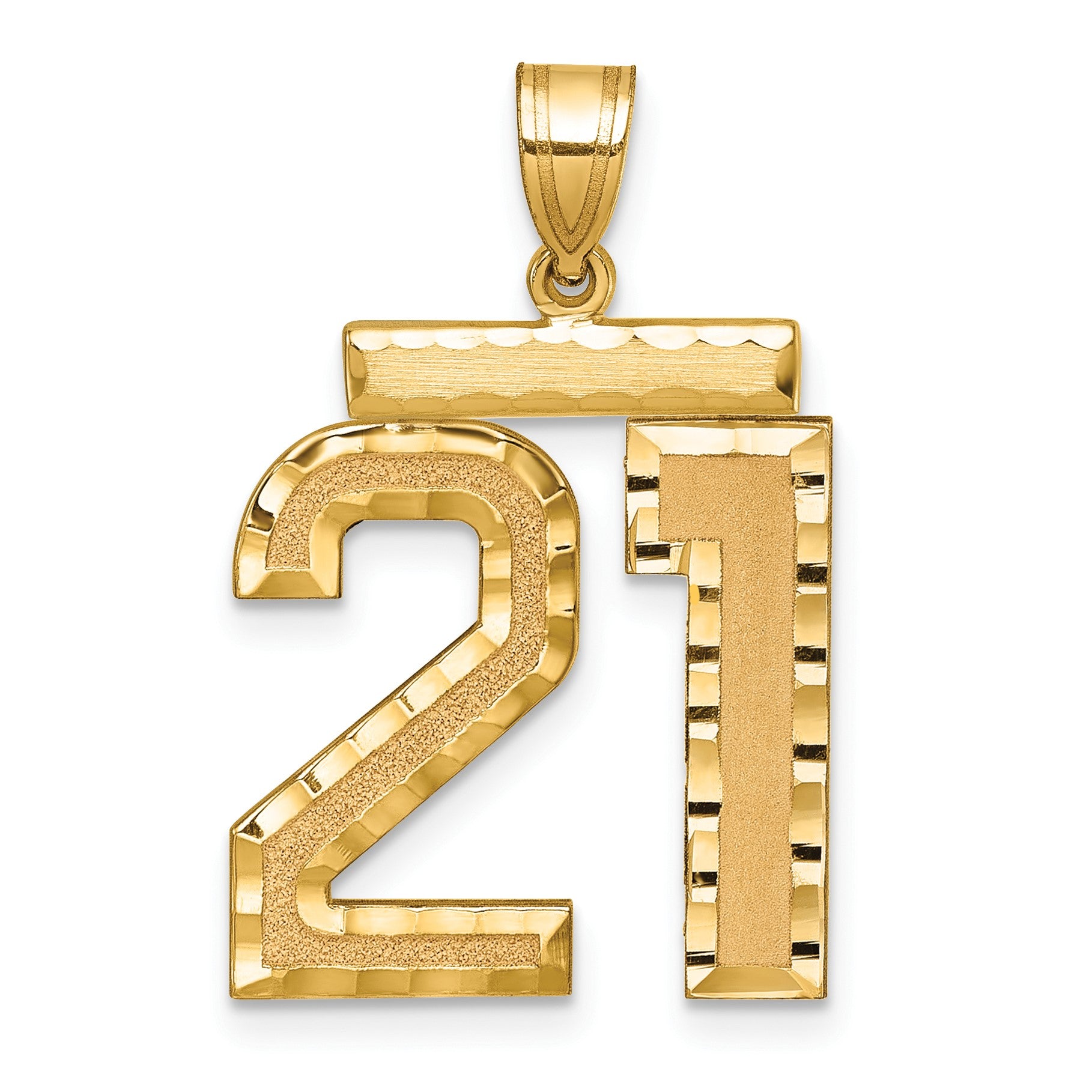 14k Large Brushed Diamond-cut Number 21 Charm
