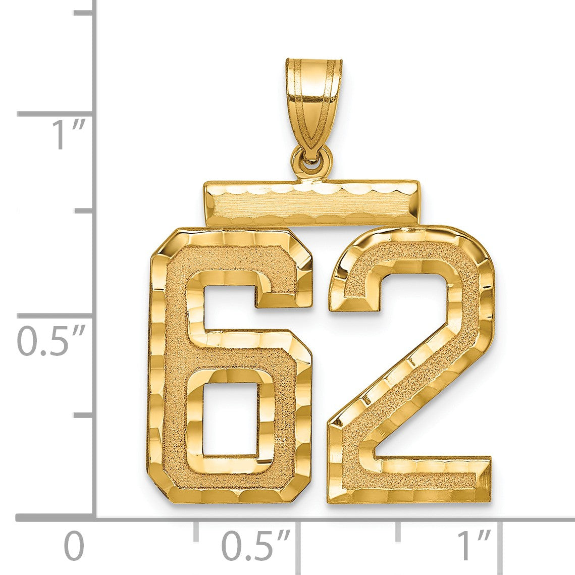 14k Large Brushed  Diamond-cut Number 62 Charm