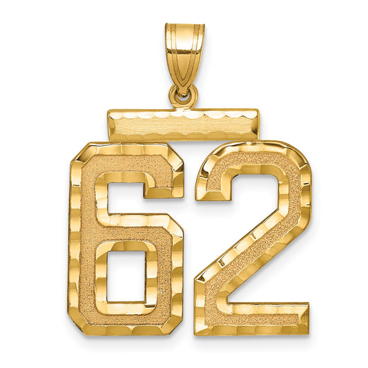 14k Large Brushed  Diamond-cut Number 62 Charm