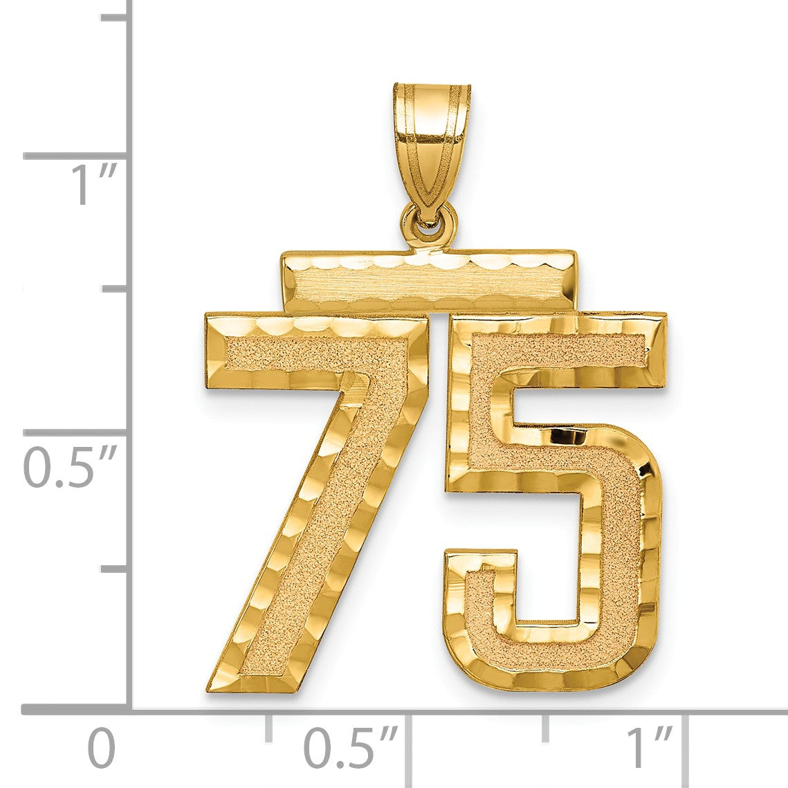 14k Large Brushed Diamond-cut Number 75 Charm