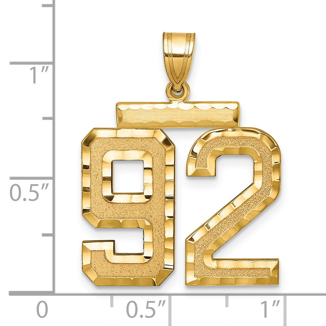 14k Large Brushed Diamond-cut Number 92 Charm