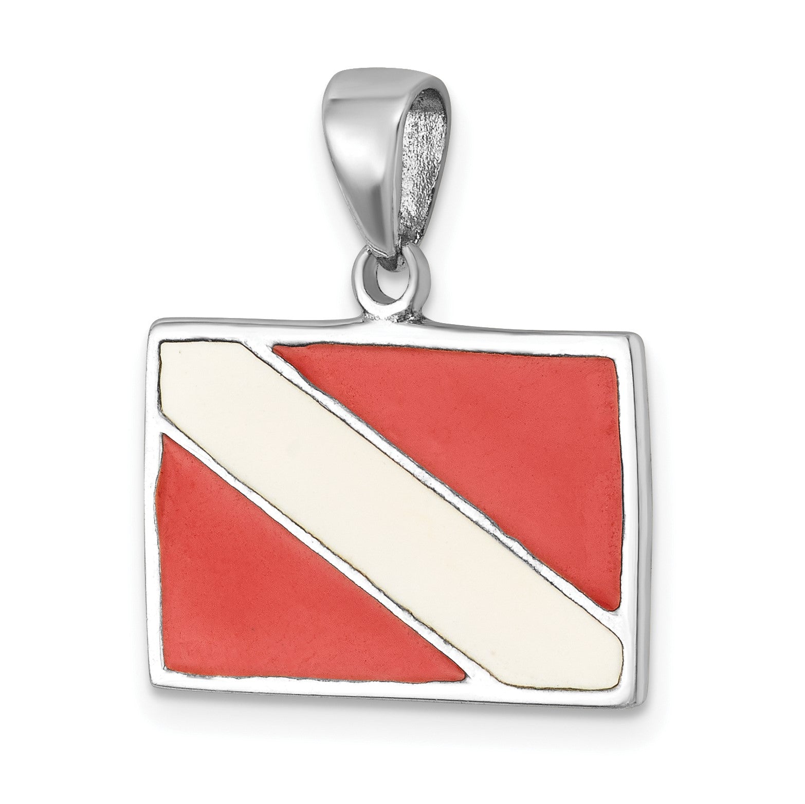 Sterling Silver Rhodium-plated Polished Enameled Dive Flag Pendant