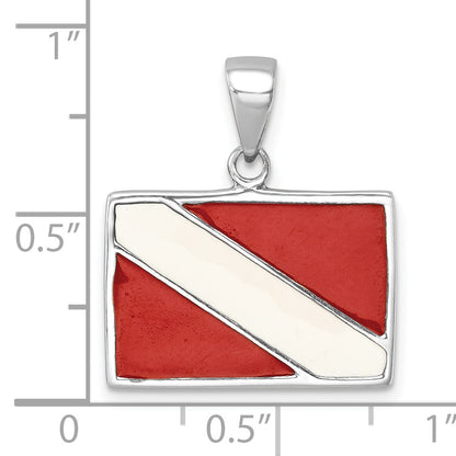 Sterling Silver Rhodium-plated Polished Enameled Dive Flag Pendant
