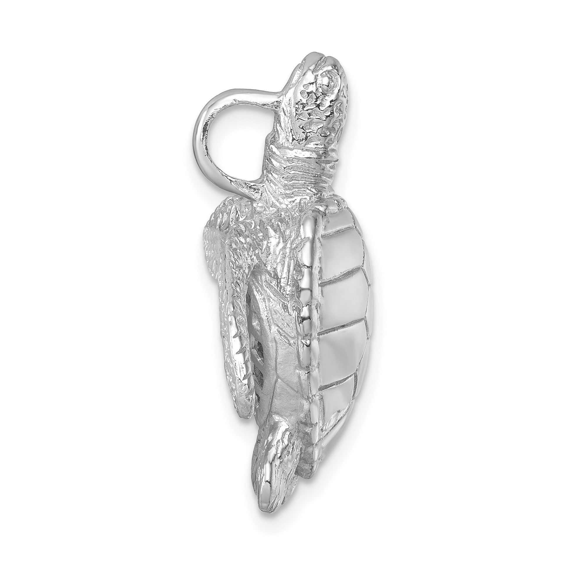 Sterling Silver Rhodium-plated Polished and Textured Sea Turtle Slide