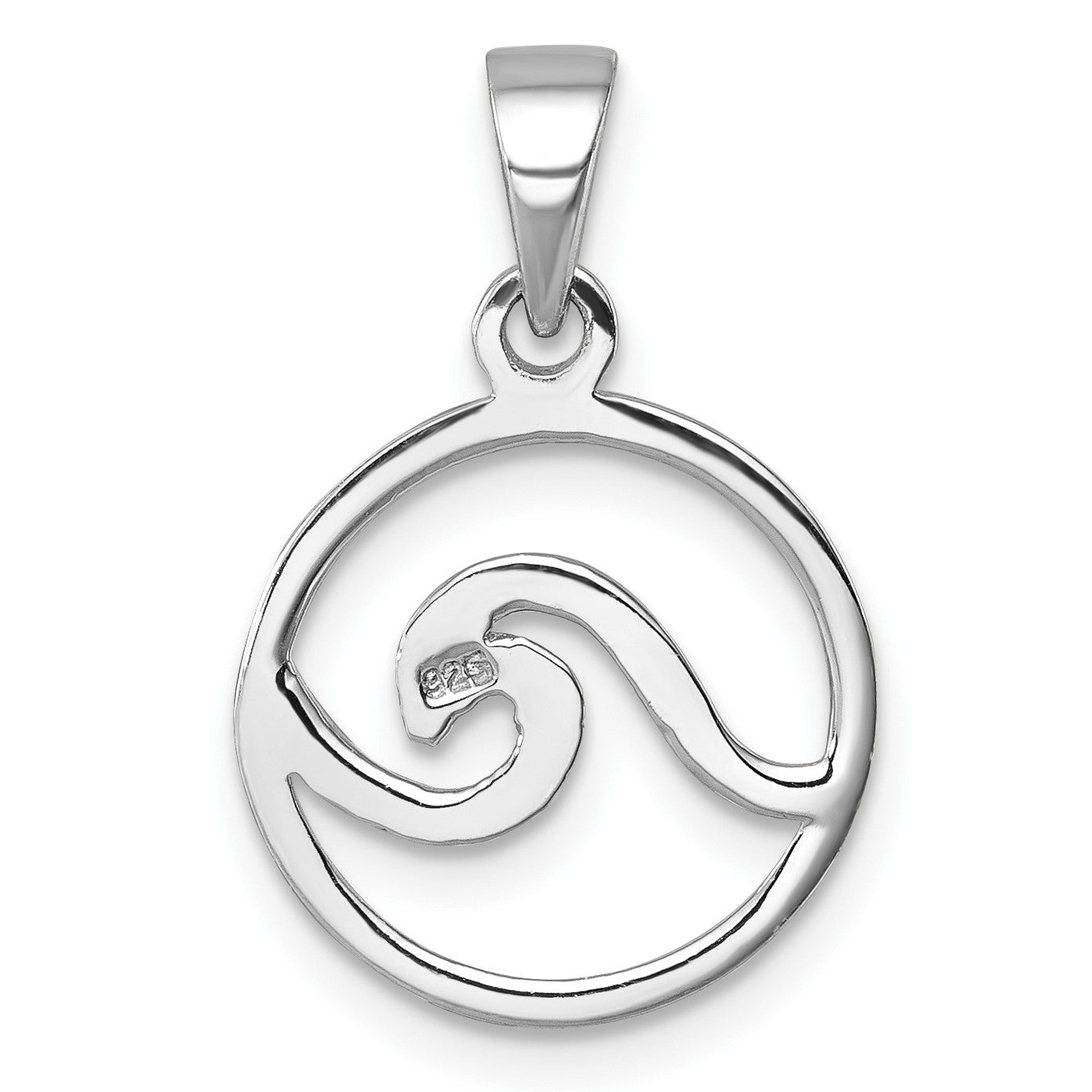 Sterling Silver Rhodium-plated Polished Wave Pendant