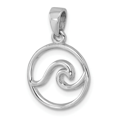 Sterling Silver Rhodium-plated Polished Wave Pendant