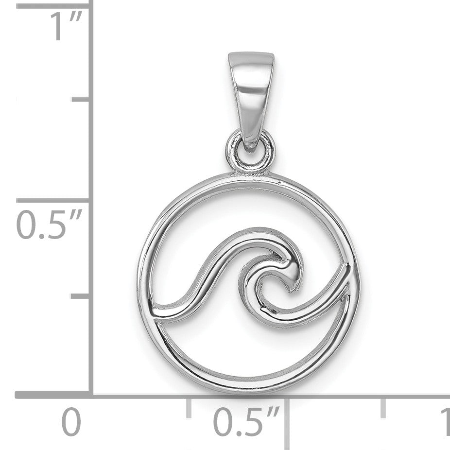 Sterling Silver Rhodium-plated Polished Wave Pendant