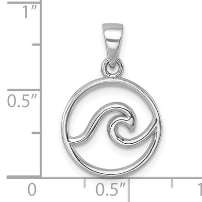 Sterling Silver Rhodium-plated Polished Wave Pendant