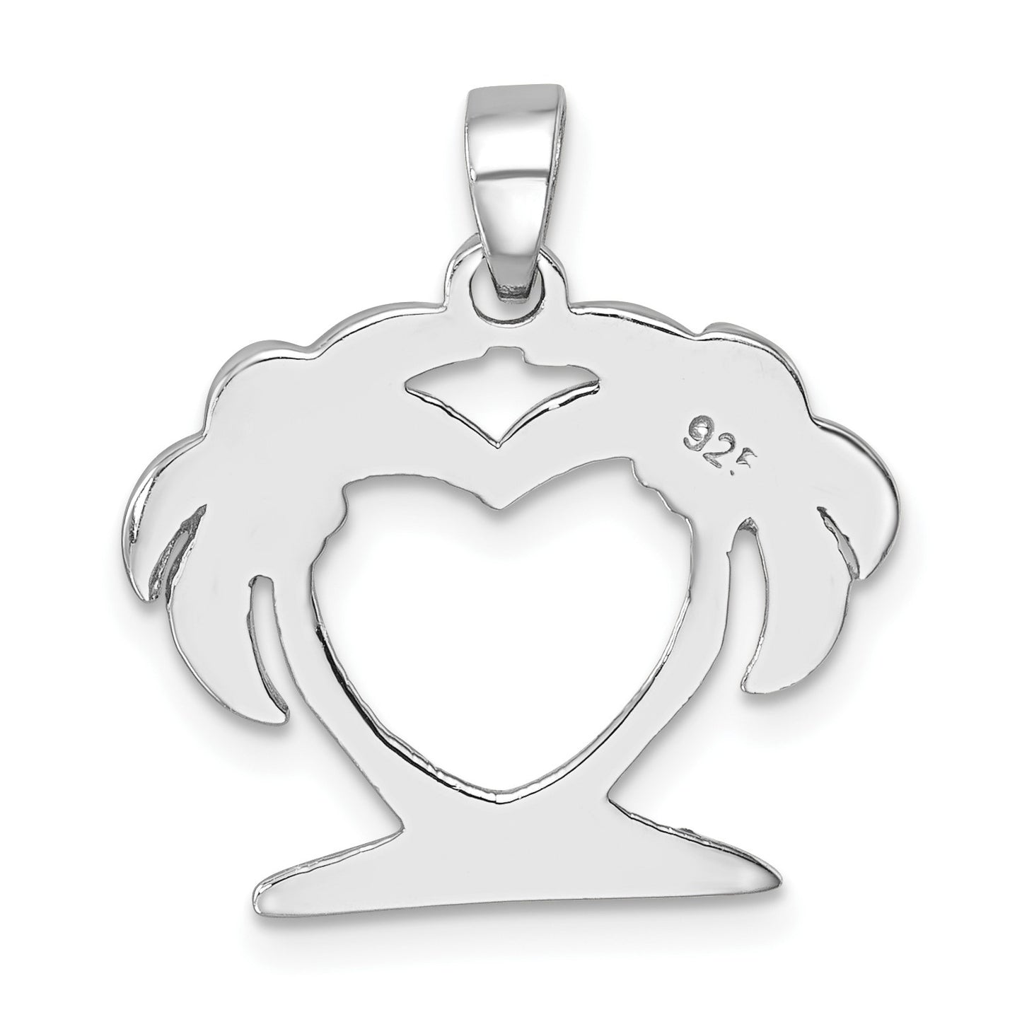 Sterling Silver Rhodium-plated Polished Double Palm Tree Pendant