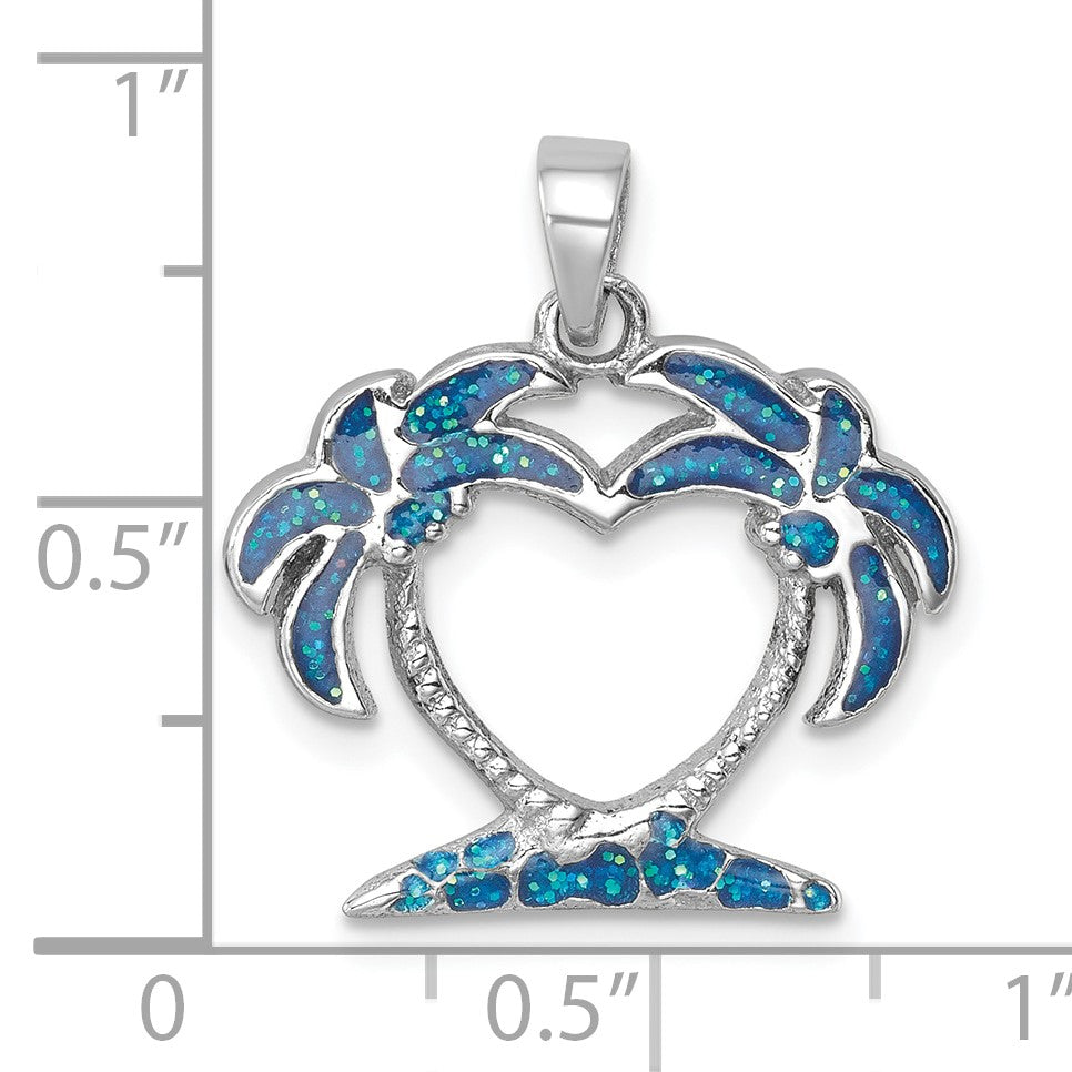 Sterling Silver Rhodium-plated Polished Double Palm Tree Pendant