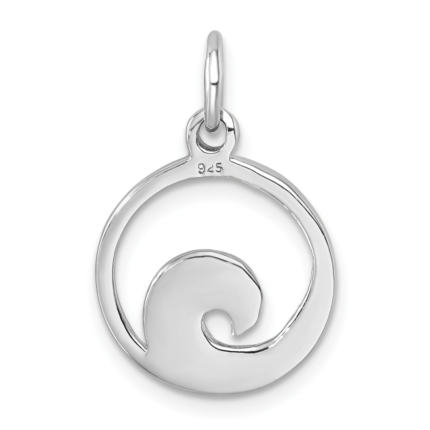 Sterling Silver Rhodium-plated Polished Enameled Wave Pendant