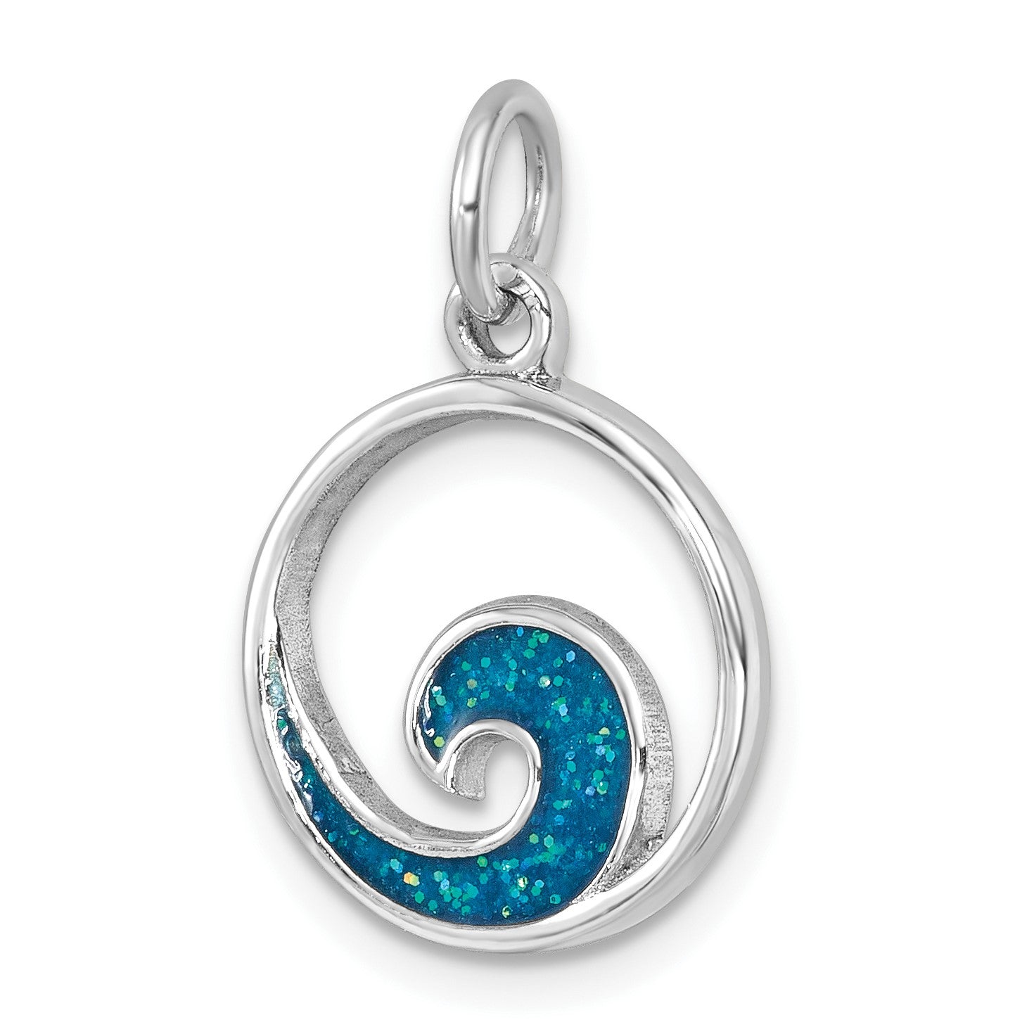 Sterling Silver Rhodium-plated Polished Enameled Wave Pendant