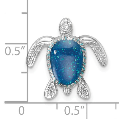 Sterling Silver Rhodium-plated Enameled Turtle Chain Slide