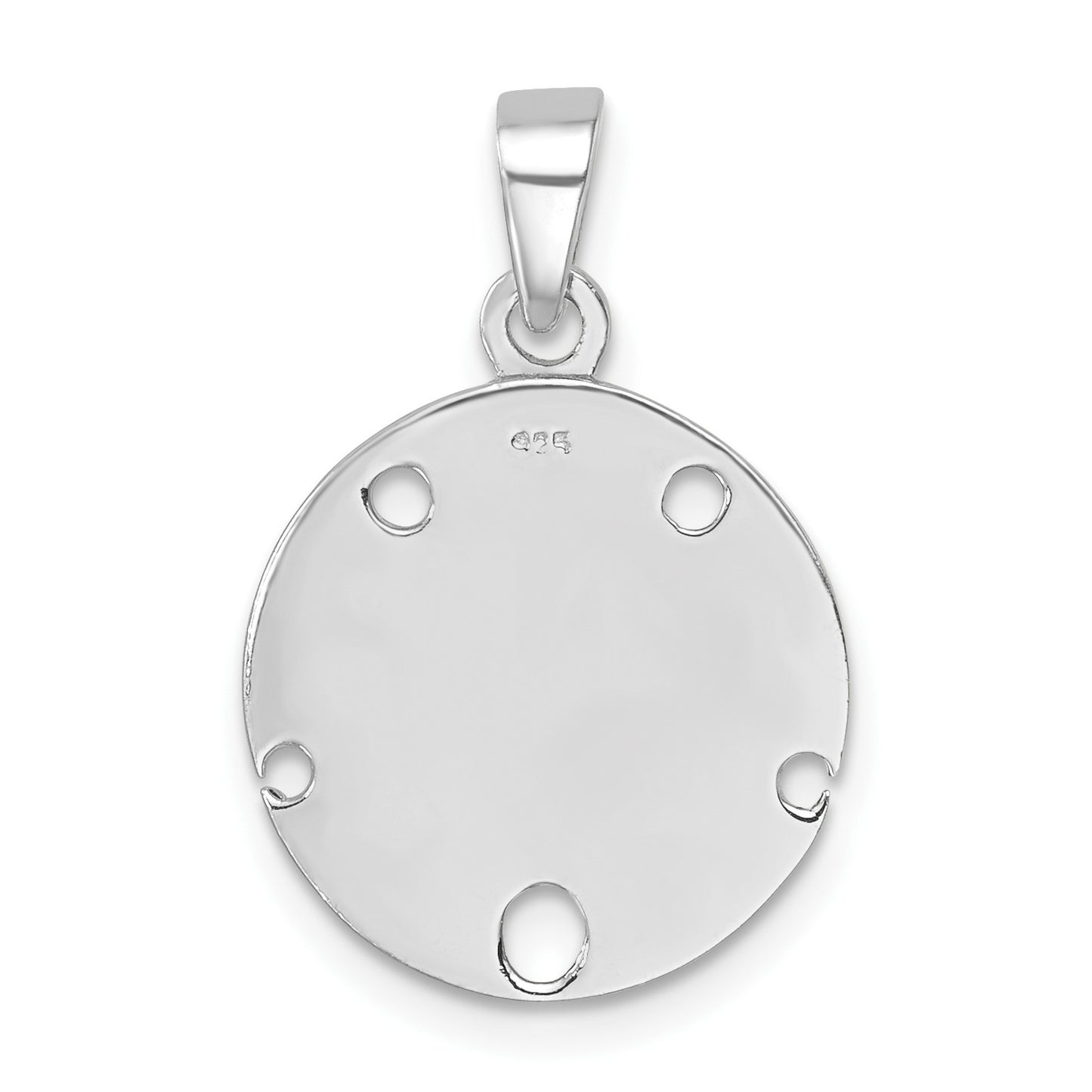 Sterling Silver Rhodium-plated Polished and Textured Enameled Sand Dollar Pendant