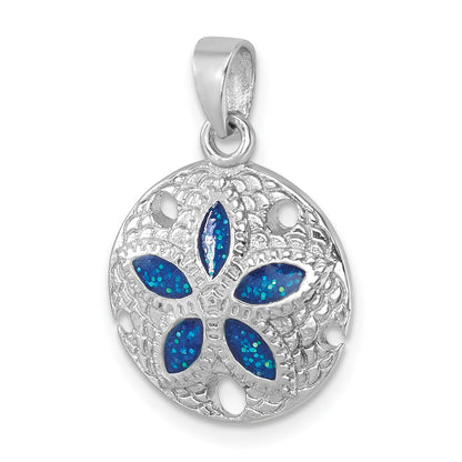 Sterling Silver Rhodium-plated Polished and Textured Enameled Sand Dollar Pendant