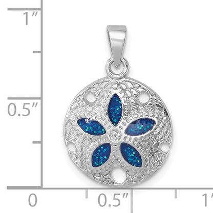 Sterling Silver Rhodium-plated Polished and Textured Enameled Sand Dollar Pendant