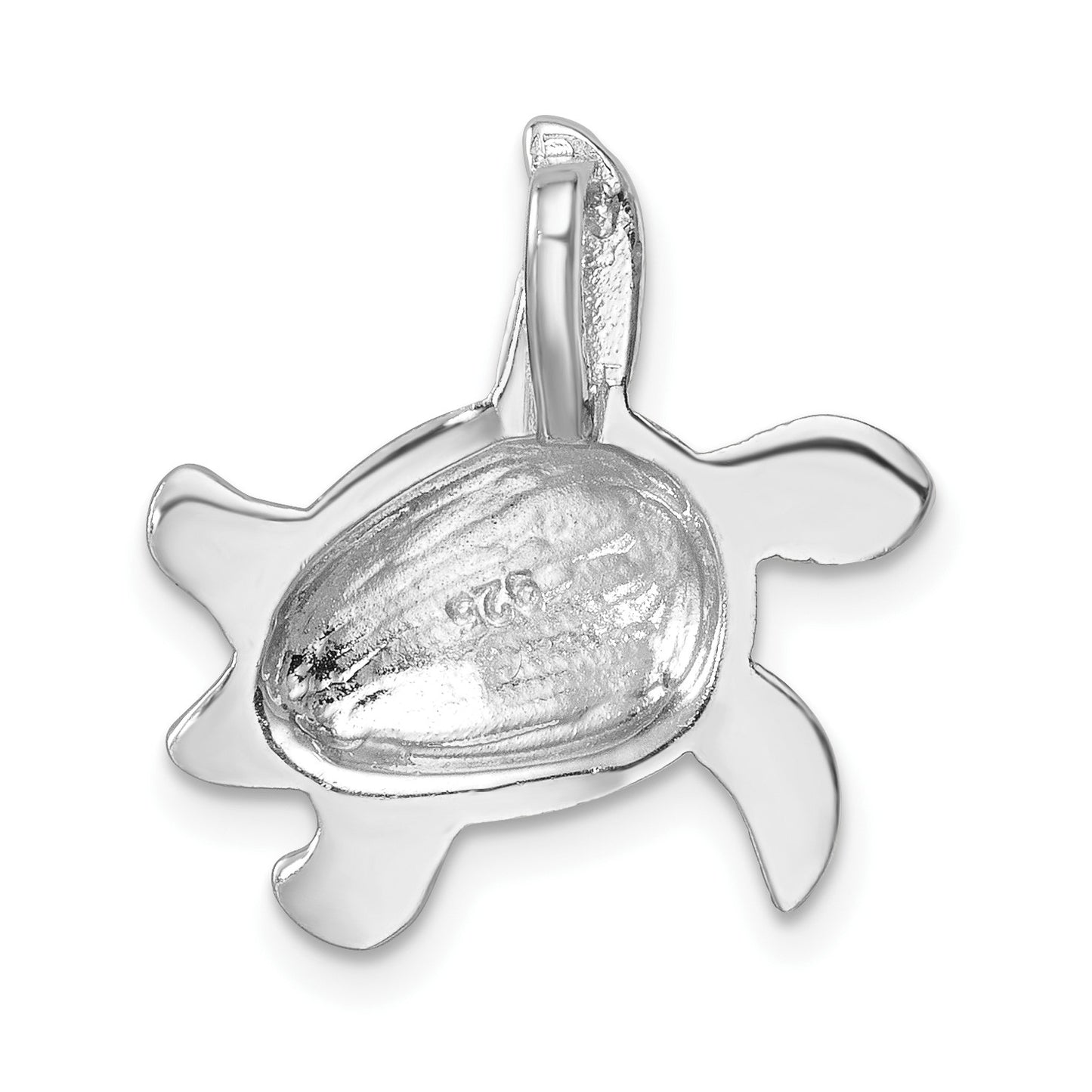 Sterling Silver Rhodium-plated Enameled Swimming Turtle Chain Slide