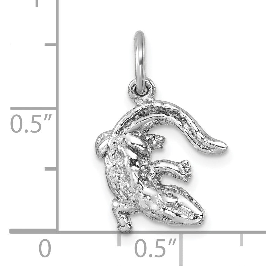 Sterling Silver Rhodium-plated Polished Curled Gator Pendant