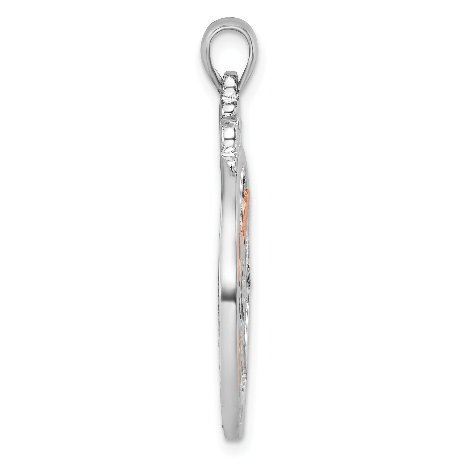 Sterling Silver Rhodium-plated Polished Enameled Compass Rose-tone Pendant