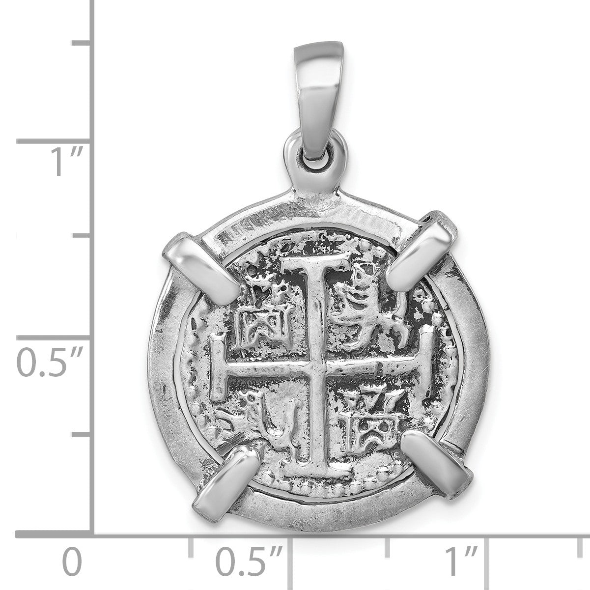Sterling Silver Rhodium-plated Polished and Antiqued Medieval Coin Pendant