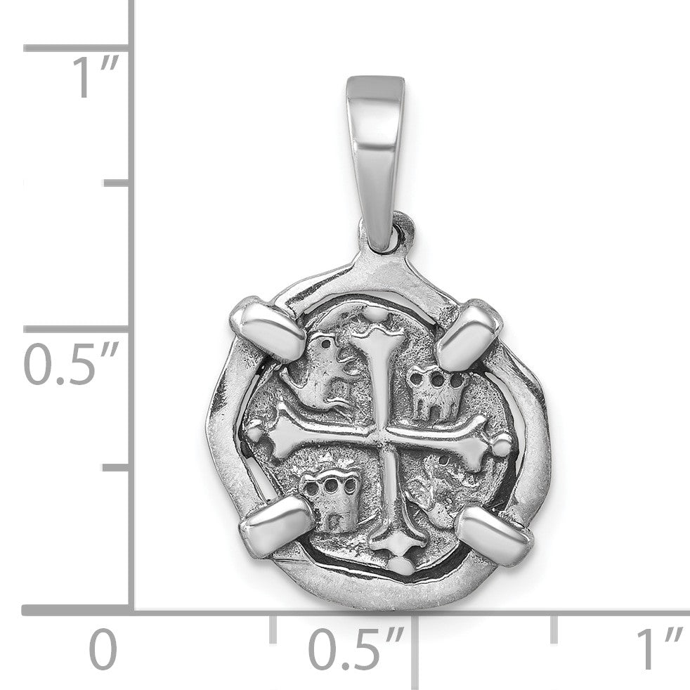 Sterling Silver Rhodium-plated Polished and Antiqued Medieval Coin Pendant