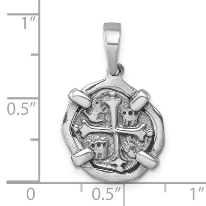 Sterling Silver Rhodium-plated Polished and Antiqued Medieval Coin Pendant