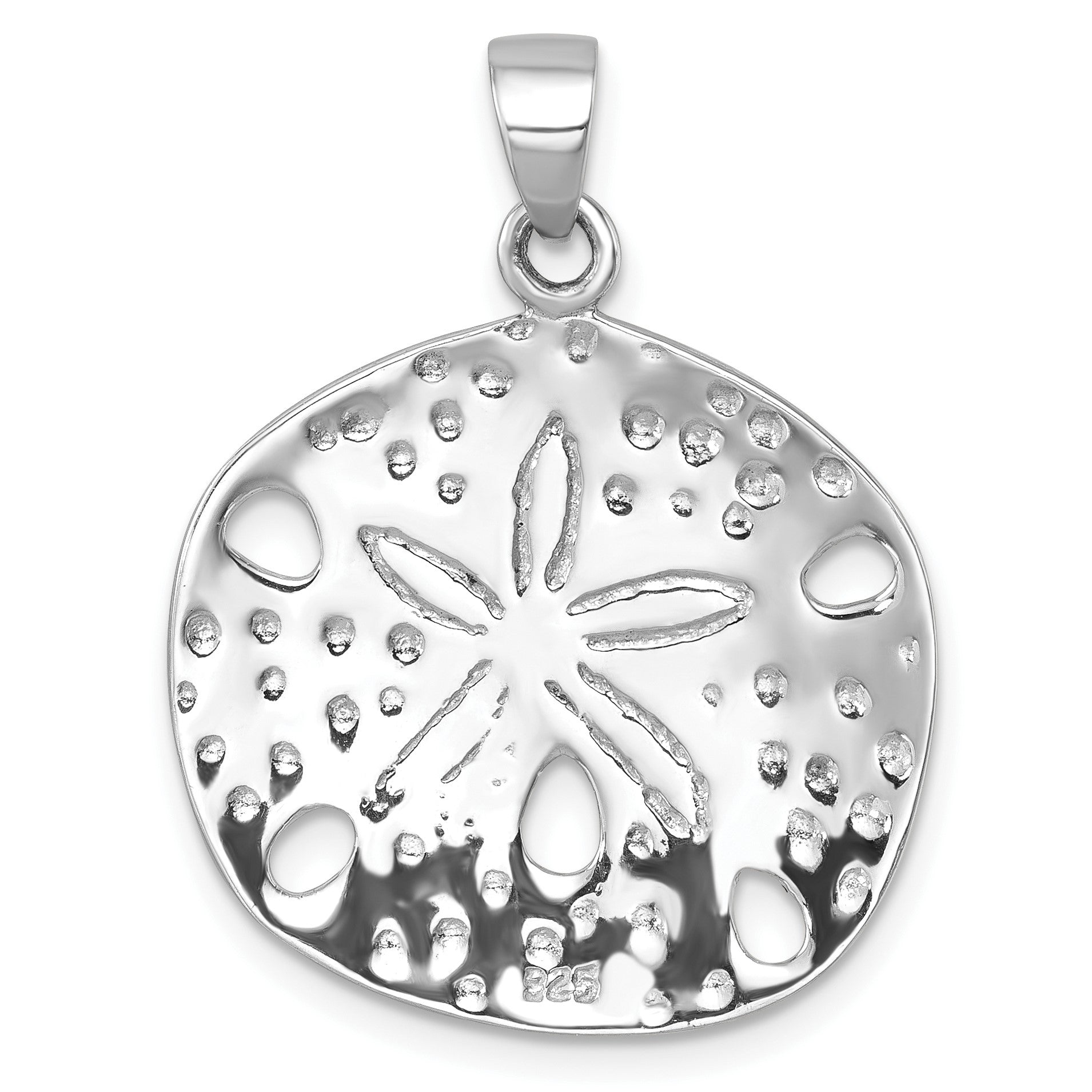 Sterling Silver Rhodium-plated Polished Sand Dollar Pendant