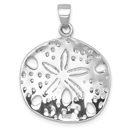 Sterling Silver Rhodium-plated Polished Sand Dollar Pendant
