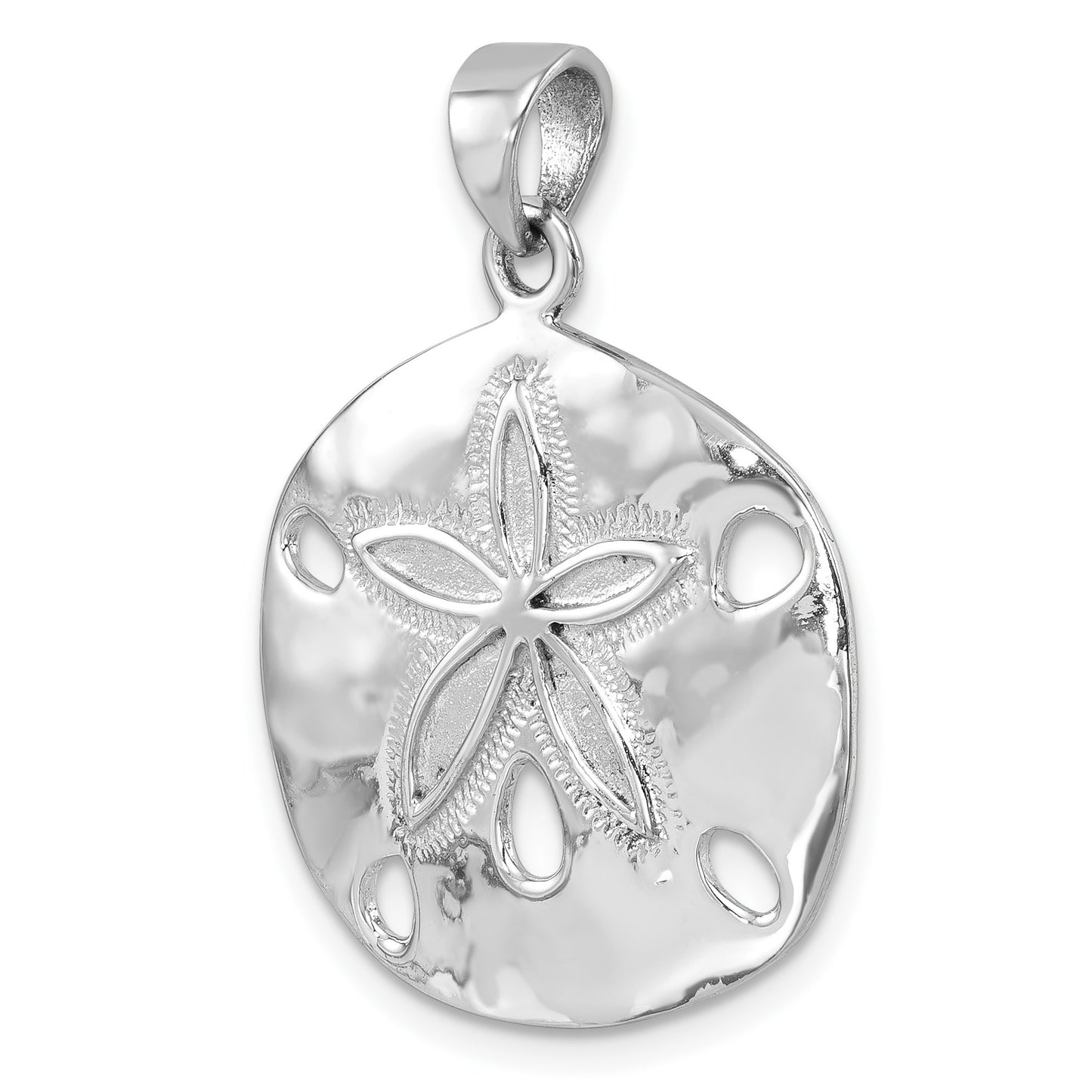 Sterling Silver Rhodium-plated Polished Sand Dollar Pendant