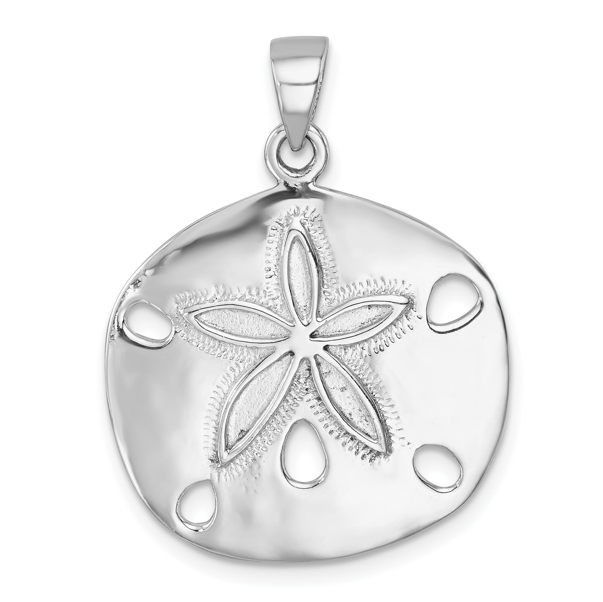 Sterling Silver Rhodium-plated Polished Sand Dollar Pendant