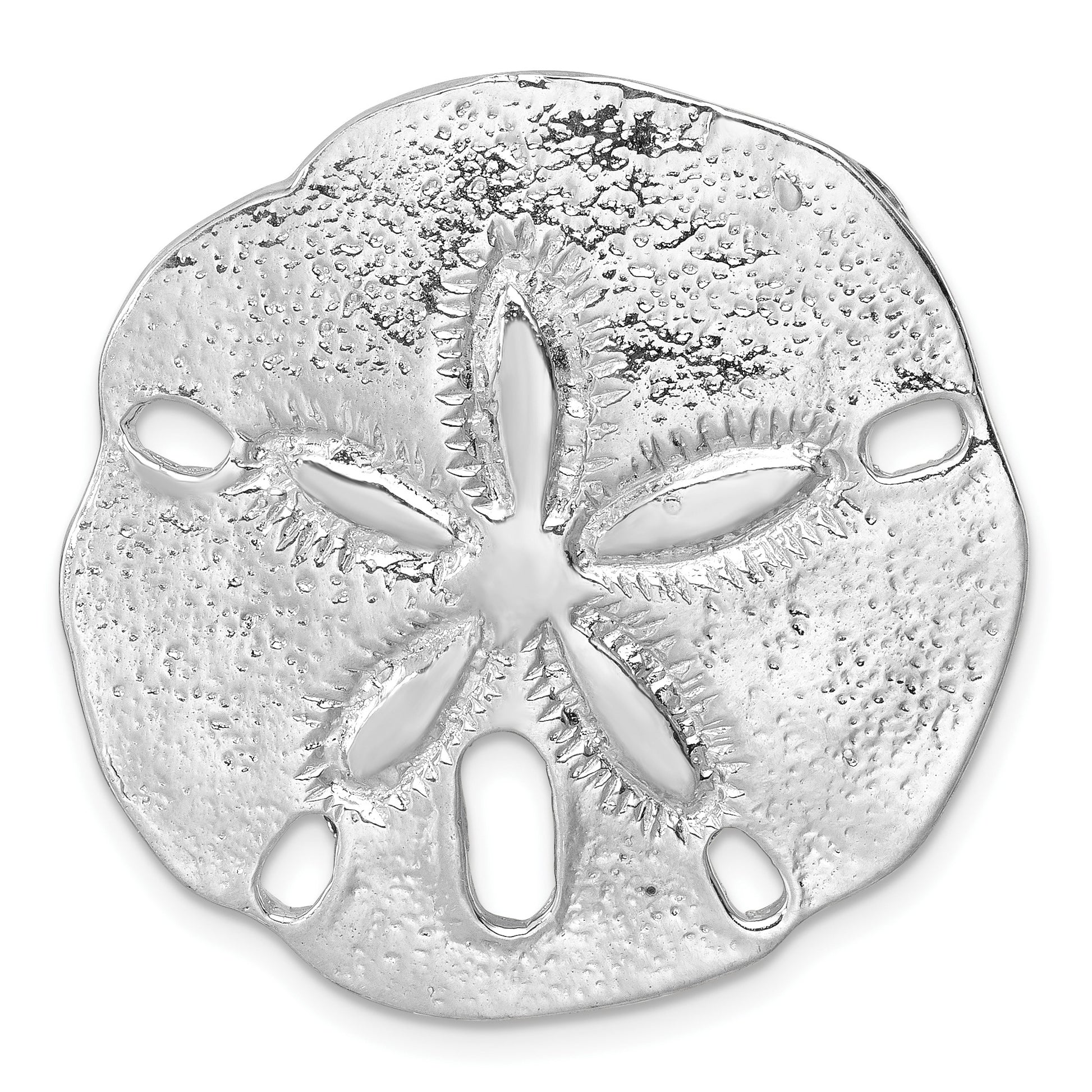 Sterling Silver Rhodium-plated Polished and Textured Sand Dollar Pendant