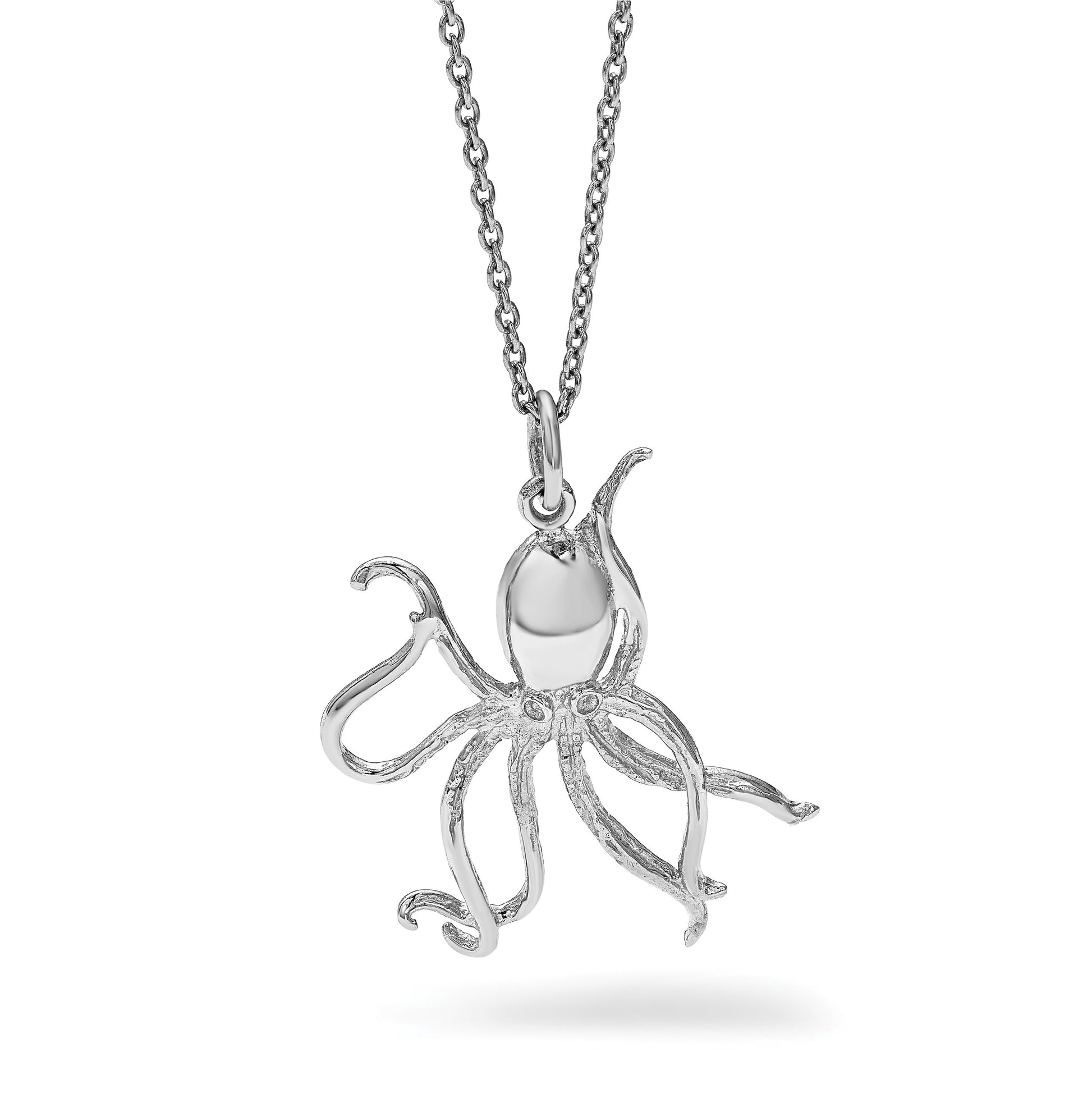 Sterling Silver Rhodium-plated Polished Octopus Pendant