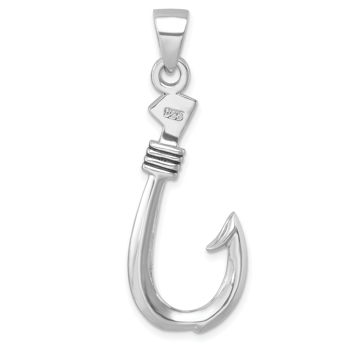 Sterling Silver Rhodium-plated Polished and Antiqued Hook Pendant