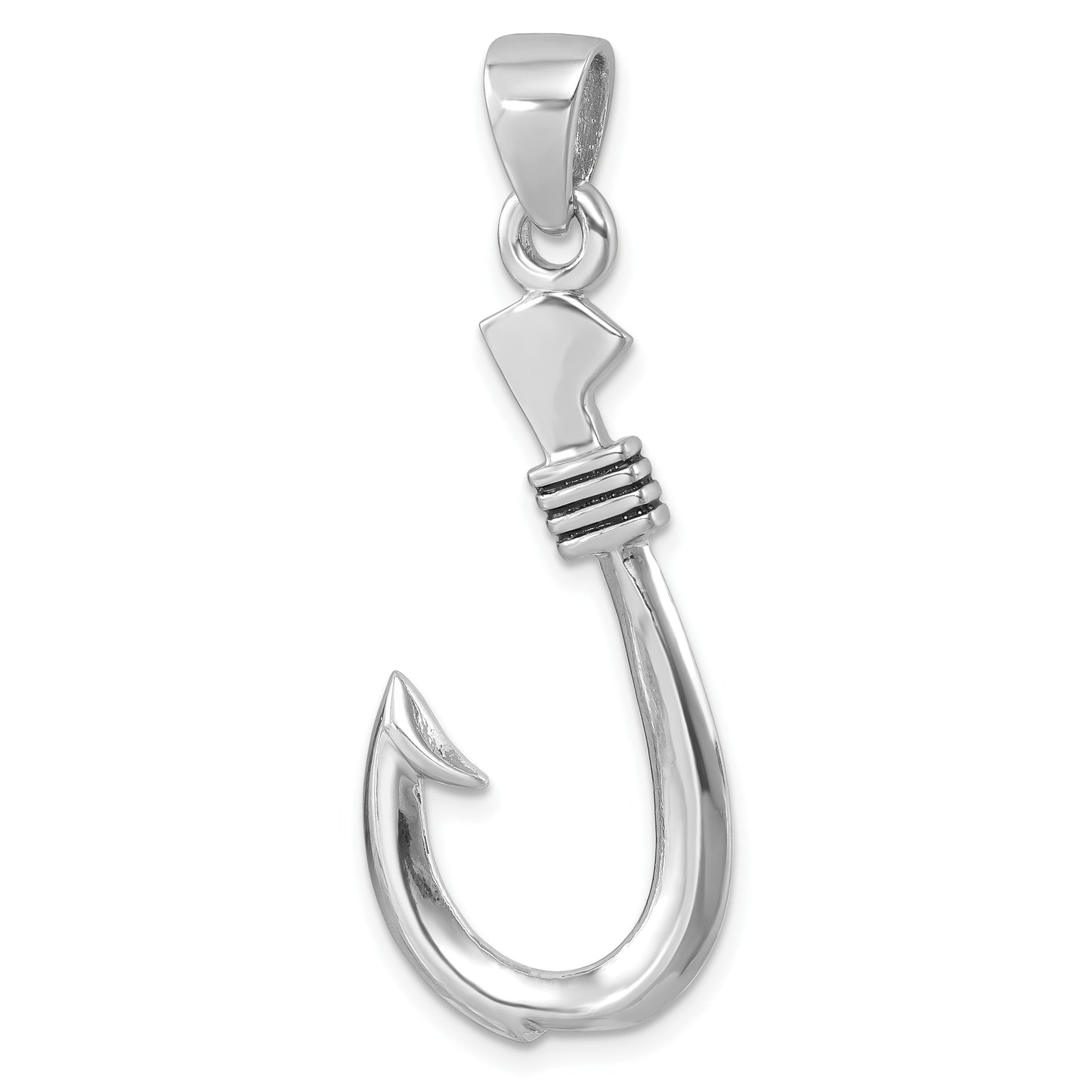 Sterling Silver Rhodium-plated Polished and Antiqued Hook Pendant