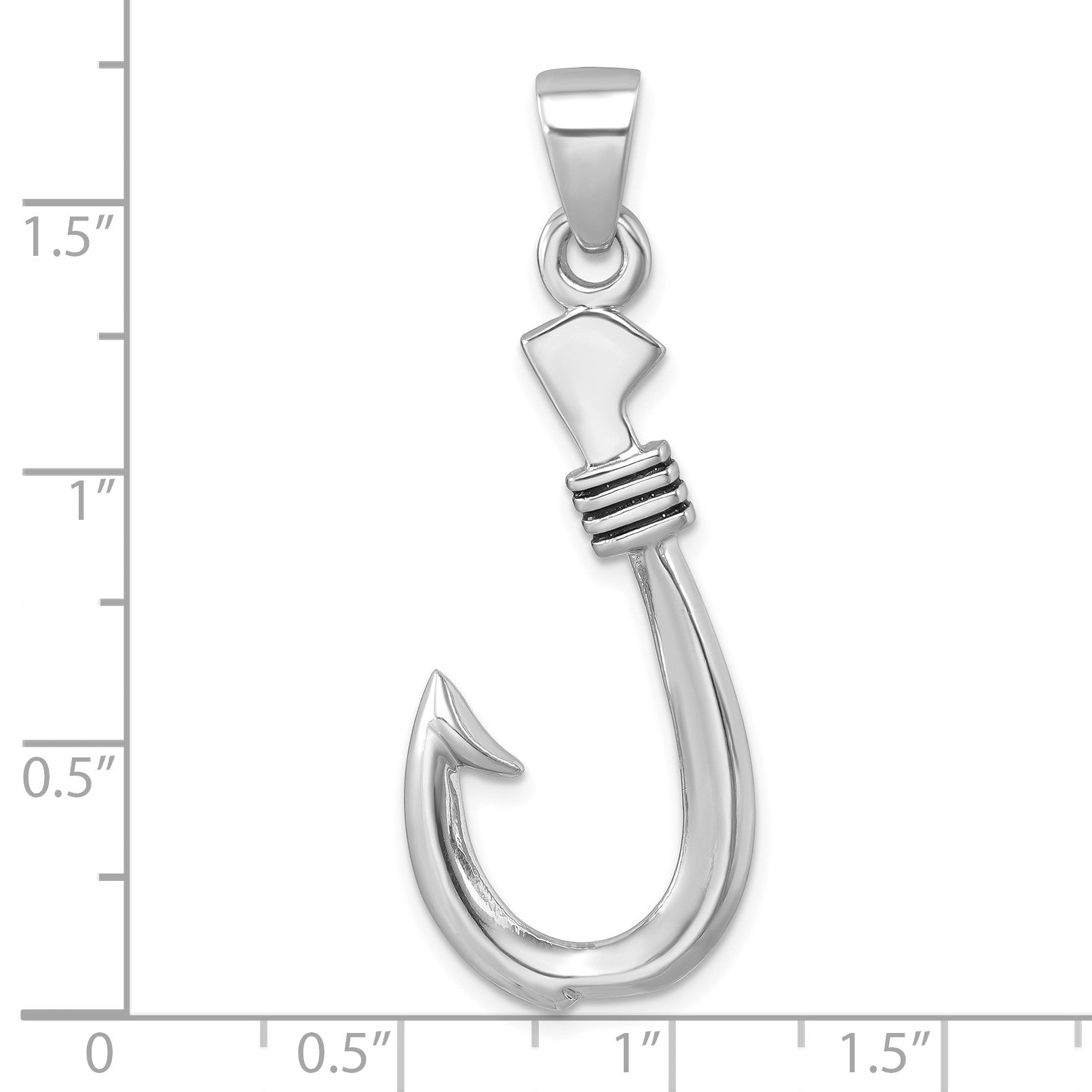 Sterling Silver Rhodium-plated Polished and Antiqued Hook Pendant