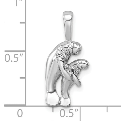 Sterling Silver Rhodium-plated Polished Manatee And Baby Pendant