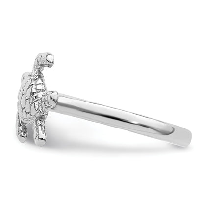 Sterling Silver Rhodium-plated Polished Turtle Ring
