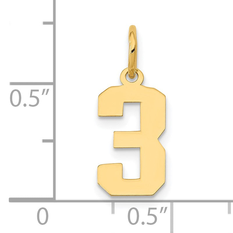 14k Small Polished Number 3 Charm