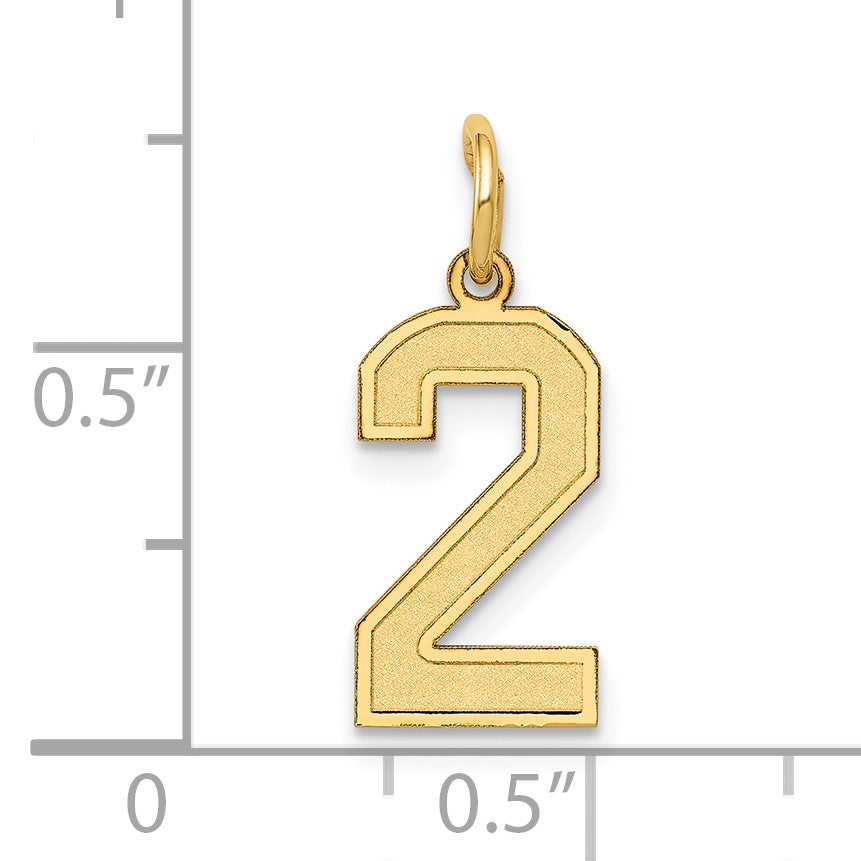 14k Small Satin Number 2 Charm