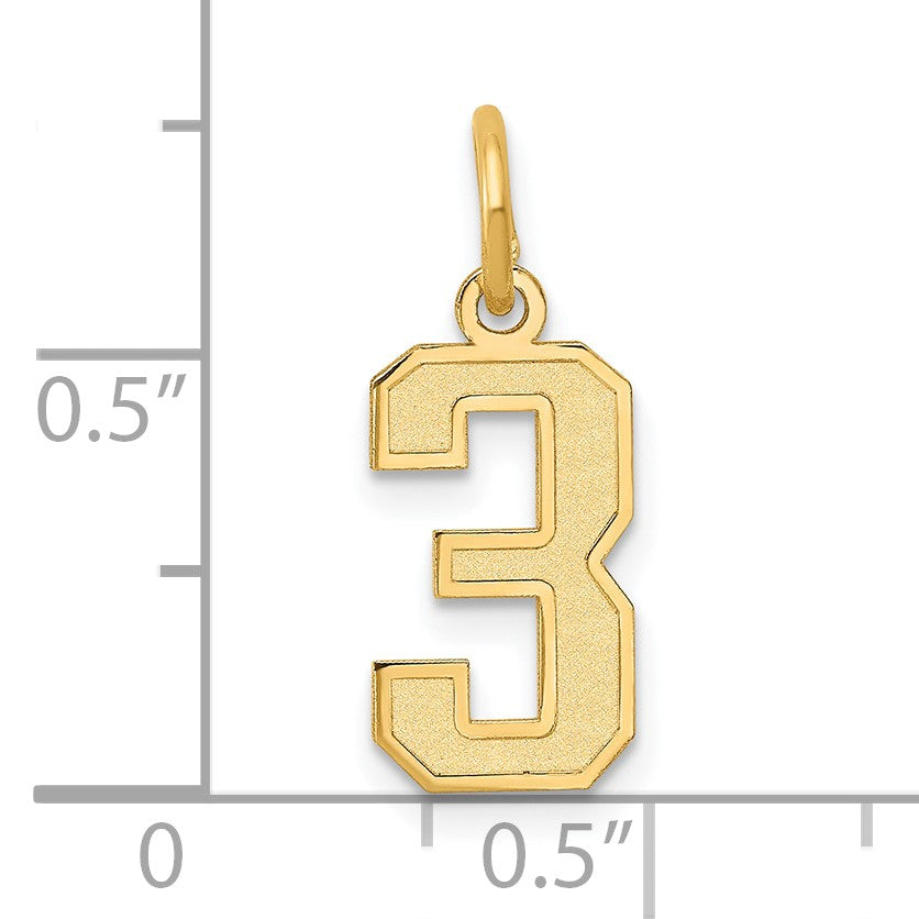 14k Small Satin Number 3 Charm