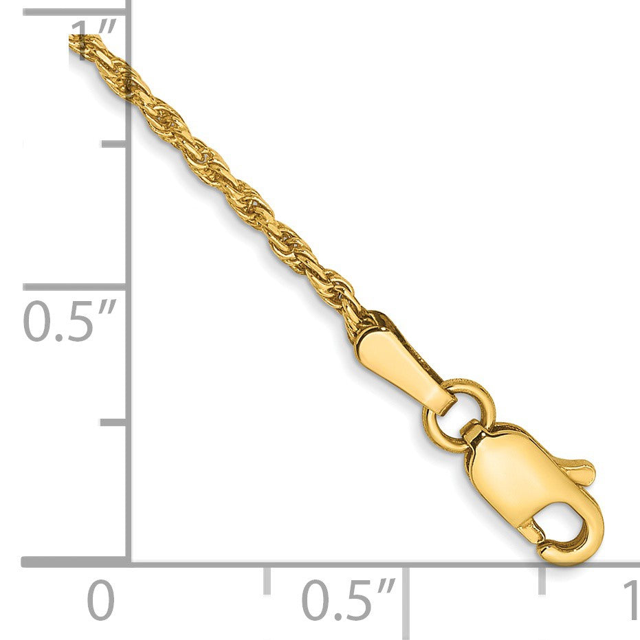 14K 8 inch 1.3mm Diamond-cut Solid Machine Made Rope with Lobster Clasp Chain
